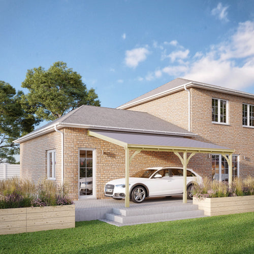 Wall Mounted Felt Shingle Roof Carport | Timber | Multiple Sizes