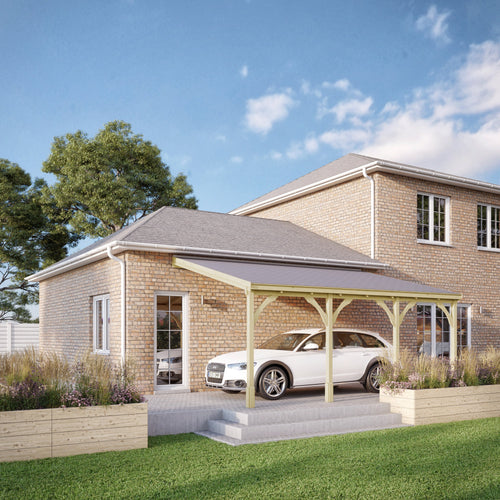 Wall Mounted Felt Shingle Roof Carport | Timber | Multiple Sizes