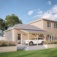 Carport | Timber Carport | Felt Shingle Roof | Wall Mounted Vehicle Shelter | Light Green | 2.5m Depth x 6.5m Width