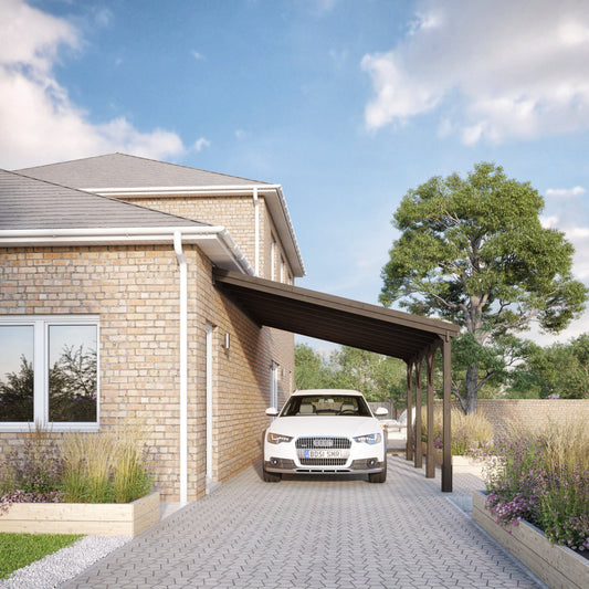 Carport | Timber Carport | Felt Shingle Roof | Wall Mounted Vehicle Shelter | Rustic Brown | 2m Depth x 6.5m Width