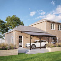 Carport | Timber Carport | Felt Shingle Roof | Wall Mounted Vehicle Shelter | Rustic Brown | 2m Depth x 7.22m Width
