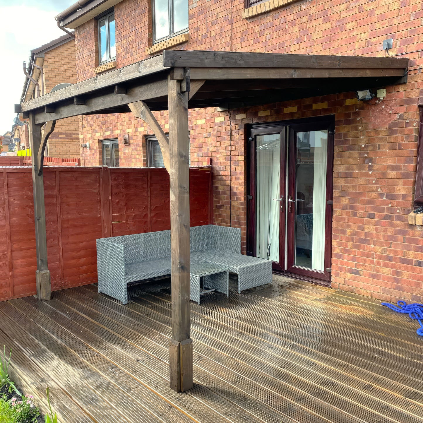 Wall Mounted Felt Shingle Roof Gazebo - Rustic Brown - 3m Depth x 4.34m Width