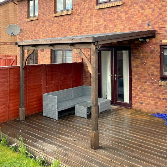 Timber Felt Shingle Roof | Wall Mounted Garden Shelter | Rustic Brown | 2m Depth x 3.62m Width