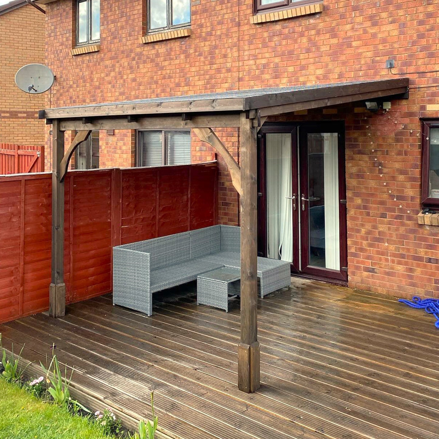 Wall Mounted Felt Shingle Roof Gazebo - Rustic Brown - 3.5m Depth x 2.9m Width