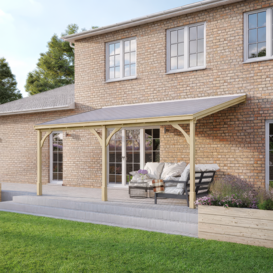 Timber Felt Shingle Roof | Wall Mounted Garden Shelter | Light Green | 3.5m Depth x 5.06m Width