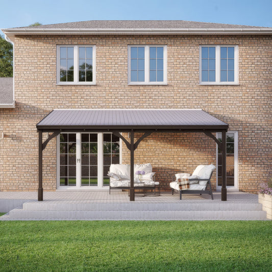 Timber Felt Shingle Roof | Wall Mounted Garden Shelter | Rustic Brown | 2m Depth x 4.34m Width