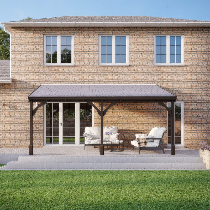 Wall Mounted Felt Shingle Roof Gazebo - Rustic Brown - 2.5m Depth x 4.34m Width