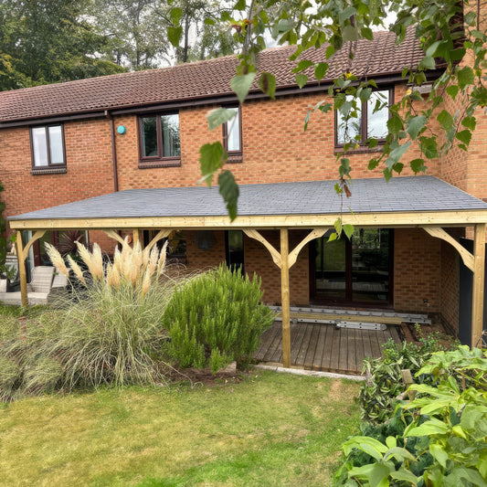 Timber Felt Shingle Roof | Wall Mounted Garden Shelter | Light Green | 2m Depth x 6.5m Width