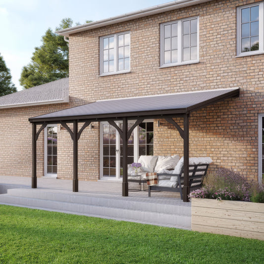 Timber Felt Shingle Roof | Wall Mounted Garden Shelter | Rustic Brown | 2m Depth x 7.22m Width