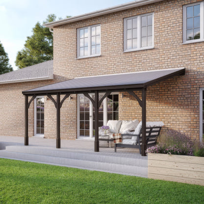 Wall Mounted Felt Shingle Roof Gazebo - Rustic Brown - 3m Depth x 6.5m Width