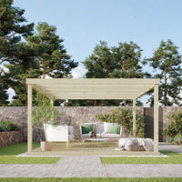 Pergola | Timber Box Pergola | Integrated Decking Base | Freestanding Garden Structure | Light Green | 4.8m Width x 4.8m Length