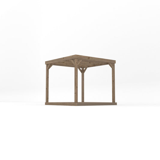 Pergola | Timber Box Pergola | Integrated Decking Base | Freestanding Garden Structure | Rustic Brown | 2.4m Width x 2.4m Length