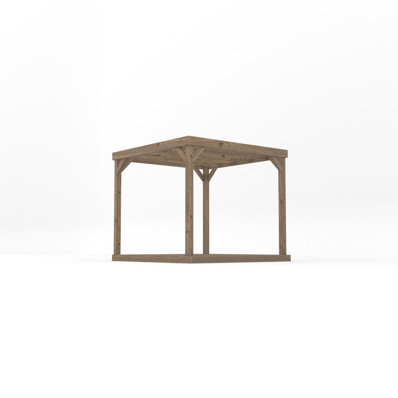 Freestanding Box Pergola with Decking - Rustic Brown - 2.4m Width x 2.4m Length