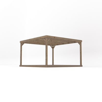Freestanding Box Pergola with Decking - Rustic Brown - 3.6m Width x 3.6m Length