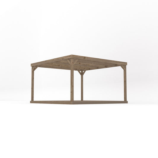 Pergola | Timber Box Pergola | Integrated Decking Base | Freestanding Garden Structure | Rustic Brown | 3.6m Width x 3.6m Length