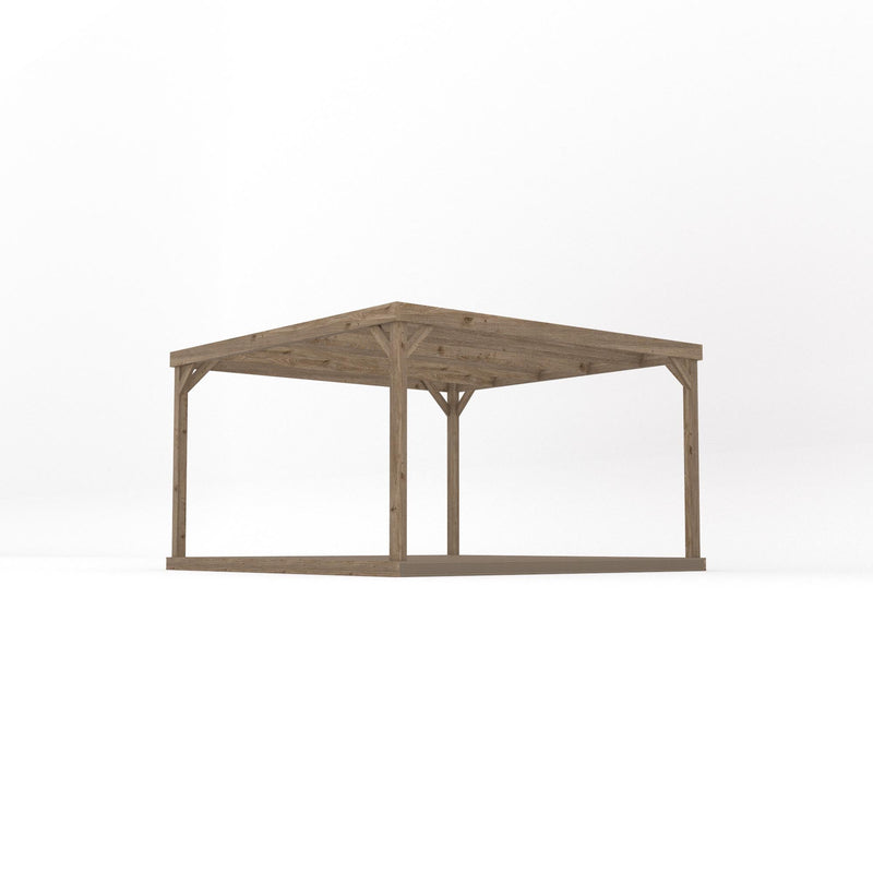 Freestanding Box Pergola with Decking - Rustic Brown - 3.6m Width x 3.6m Length