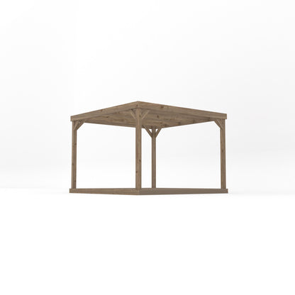 Freestanding Box Pergola with Decking - Rustic Brown - 3m Width x 3m Length