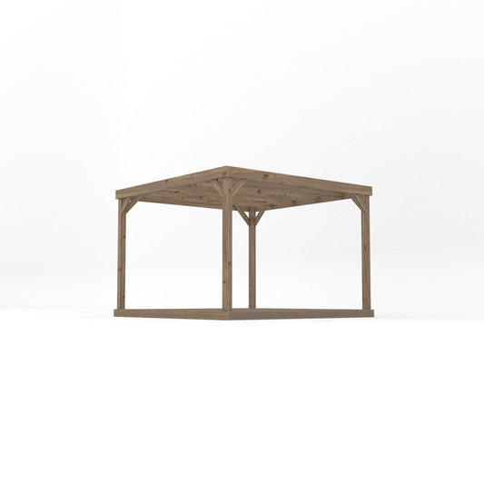 Pergola | Timber Box Pergola | Integrated Decking Base | Freestanding Garden Structure | Rustic Brown | 3m Width x 3m Length