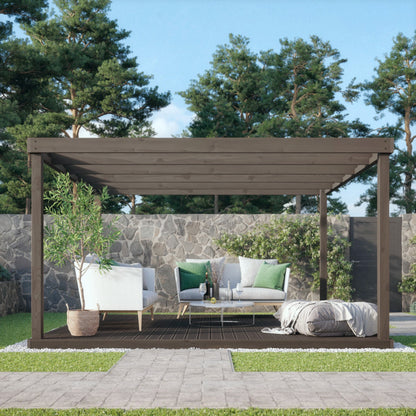Freestanding Box Pergola with Decking - Rustic Brown - 4.2m Width x 4.2m Length