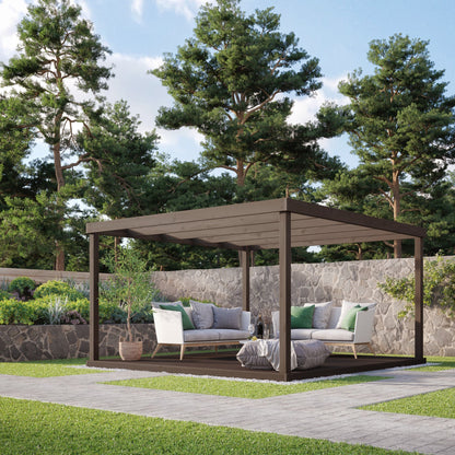 Freestanding Box Pergola with Decking - Rustic Brown - 4.8m Width x 4.8m Length