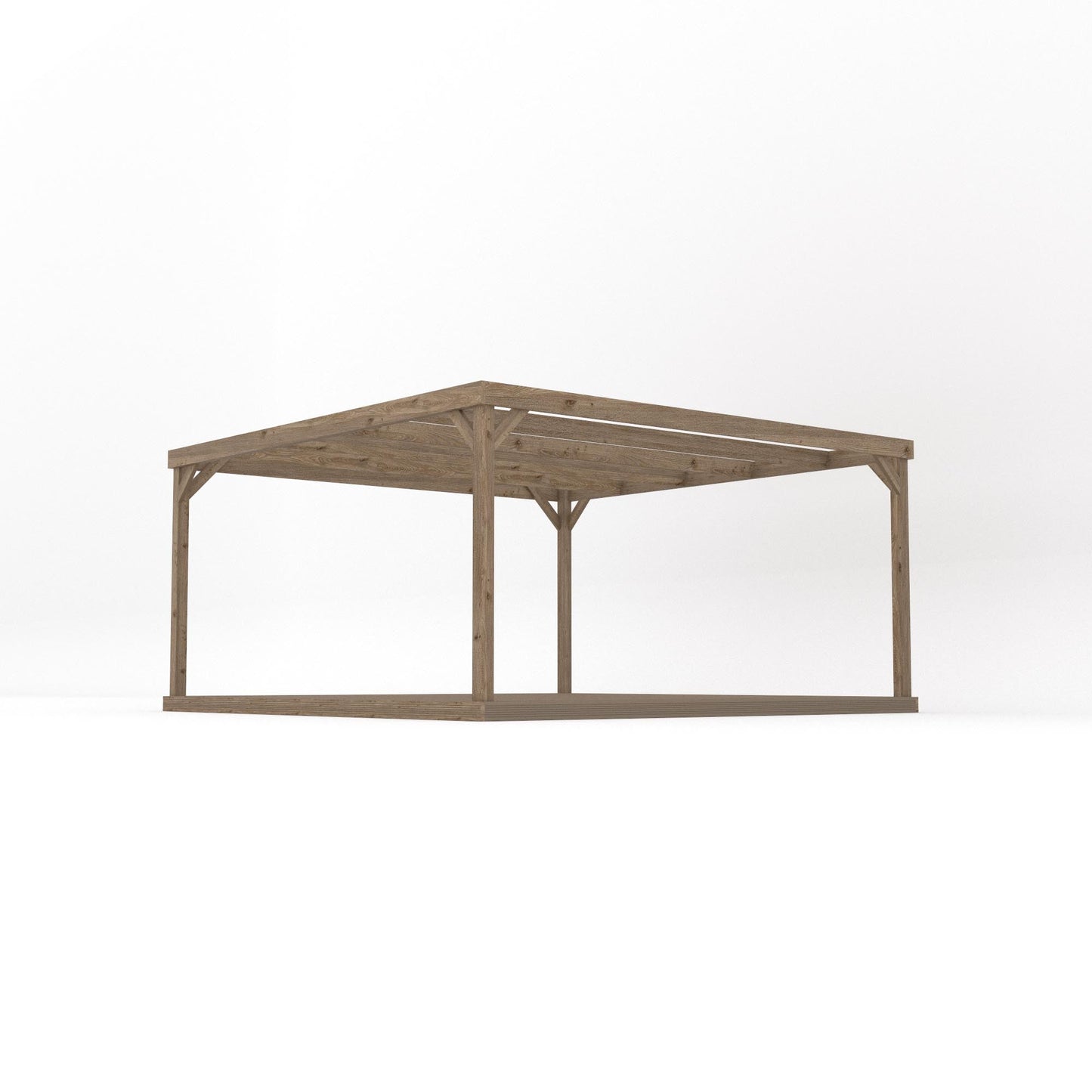 Freestanding Box Pergola with Decking - Rustic Brown - 4.2m Width x 4.2m Length