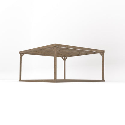 Freestanding Box Pergola with Decking - Rustic Brown - 4.2m Width x 4.2m Length