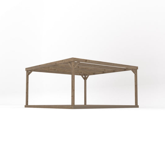 Pergola | Timber Box Pergola | Integrated Decking Base | Freestanding Garden Structure | Rustic Brown | 4.2m Width x 4.2m Length