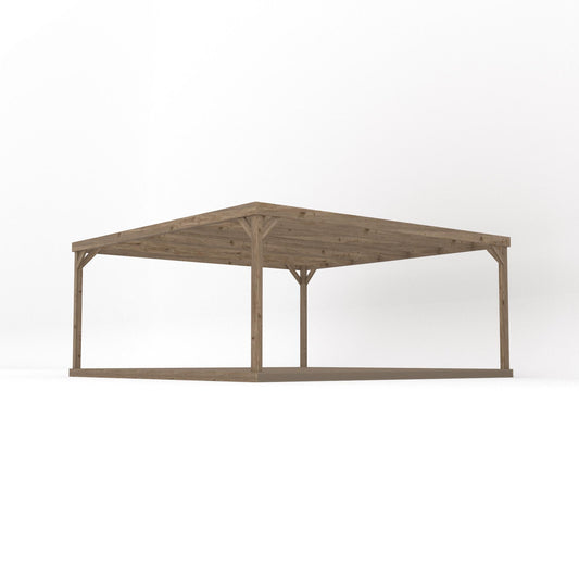 Pergola | Timber Box Pergola | Integrated Decking Base | Freestanding Garden Structure | Rustic Brown | 4.8m Width x 4.8m Length