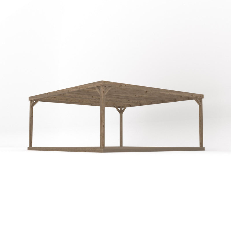 Freestanding Box Pergola with Decking - Rustic Brown - 4.8m Width x 4.8m Length