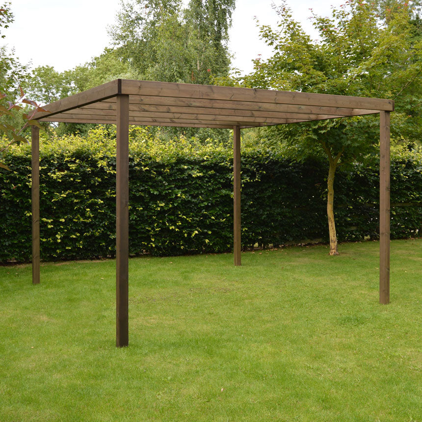 Freestanding Box Pergola - Rustic Brown - 4.2m Width x 4.2m Length