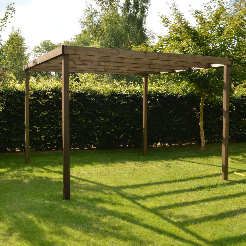 Freestanding Box Pergola - Rustic Brown - 4.2m Width x 7.8m Length