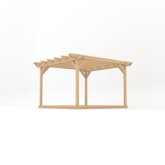 Pergola | Timber Double Garden Pergola | Integrated Decking Base | Freestanding Garden Structure | Light Green | 3.6m Width x 3.6m Length