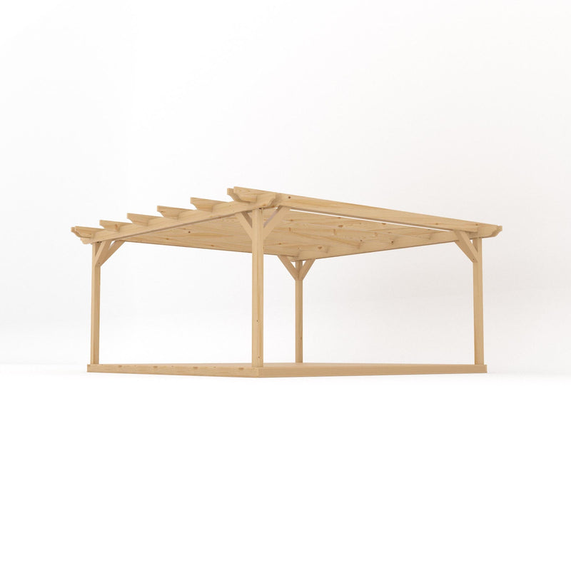 Freestanding Double Garden Pergola with Decking - Light Green - 4.8m Width x 4.8m Length