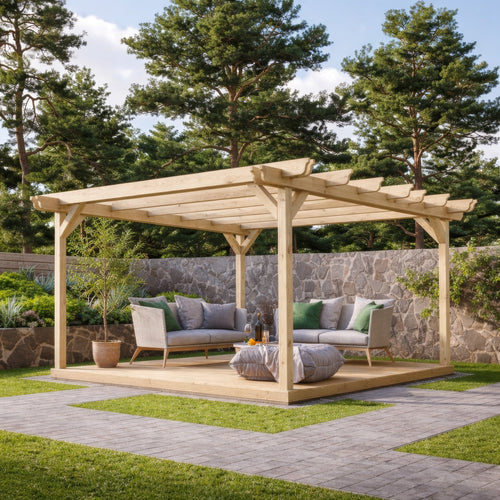 Freestanding Double Garden Pergola with Decking Kit | Timber | Multiple Sizes