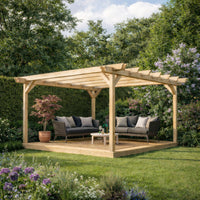 Pergola | Timber Double Garden Pergola | Integrated Decking Base | Freestanding Garden Structure | Light Green | 2.4m Width x 2.4m Length