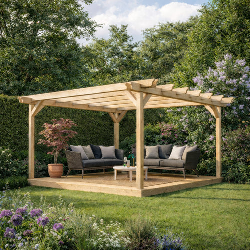 Freestanding Double Garden Pergola with Decking Kit | Timber | Multiple Sizes