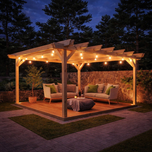 Pergola | Timber Double Garden Pergola | Integrated Decking Base | Freestanding Garden Structure | Light Green | 4.2m Width x 4.2m Length