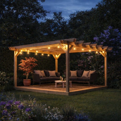Freestanding Double Garden Pergola with Decking - Light Green - 4.8m Width x 4.8m Length