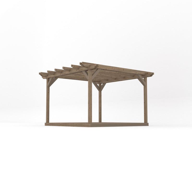 Freestanding Double Garden Pergola with Decking - Rustic Brown - 3.6m Width x 3.6m Length
