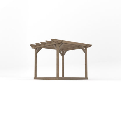 Freestanding Double Garden Pergola with Decking - Rustic Brown - 3m Width x 3m Length