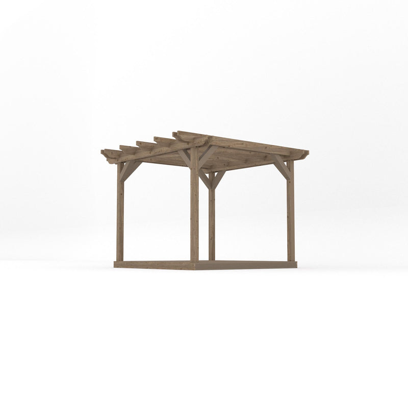 Freestanding Double Garden Pergola with Decking - Rustic Brown - 3m Width x 3m Length