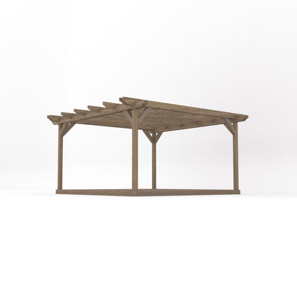 Freestanding Double Garden Pergola with Decking - Rustic Brown - 4.2m Width x 4.2m Length