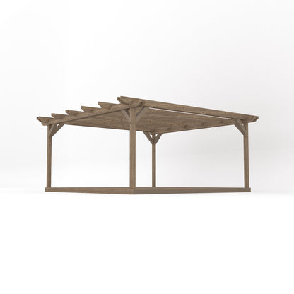 Freestanding Double Garden Pergola with Decking - Rustic Brown - 4.8m Width x 4.8m Length