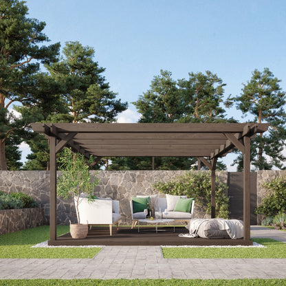 Freestanding Double Garden Pergola with Decking - Rustic Brown - 2.4m Width x 2.4m Length