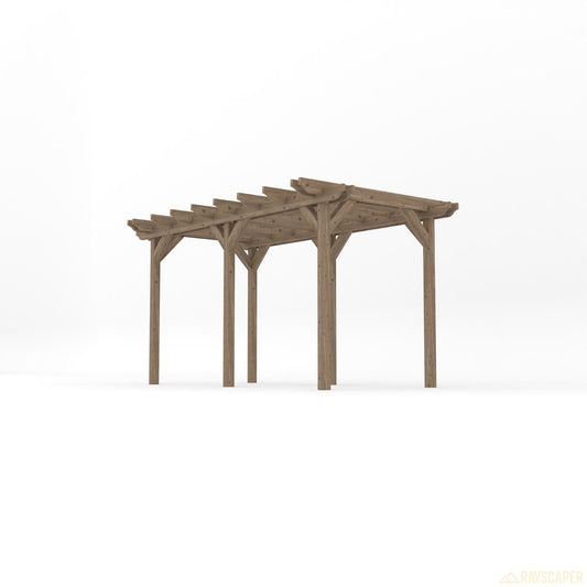 Pergola | Timber Double Garden Pergola | Freestanding Garden Structure | Open Slatted Roof | Rustic Brown | 1.8m Width x 4.2m Length