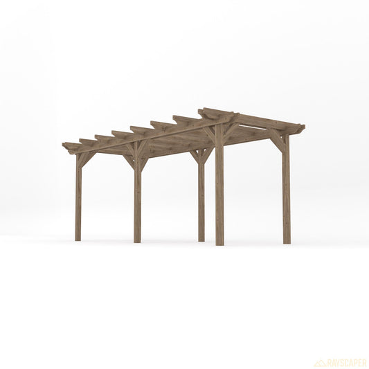 Pergola | Timber Double Garden Pergola | Freestanding Garden Structure | Open Slatted Roof | Rustic Brown | 1.8m Width x 5.4m Length