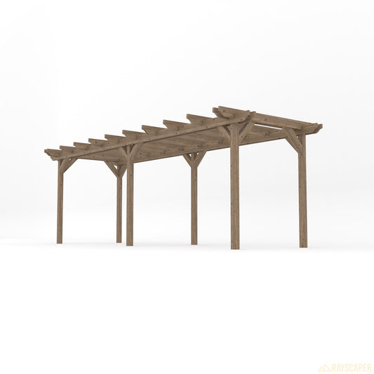 Pergola | Timber Double Garden Pergola | Freestanding Garden Structure | Open Slatted Roof | Rustic Brown | 1.8m Width x 6.6m Length