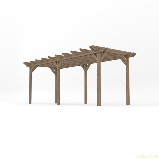 Pergola | Timber Double Garden Pergola | Freestanding Garden Structure | Open Slatted Roof | Rustic Brown | 1.8m Width x 6m Length