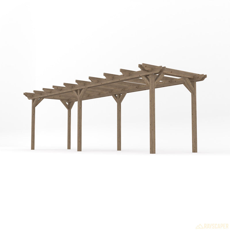 Freestanding Double Garden Pergola - Rustic Brown - 3.6m Width x 7.2m Length