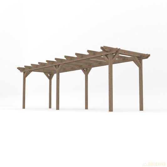 Pergola | Timber Double Garden Pergola | Freestanding Garden Structure | Open Slatted Roof | Rustic Brown | 1.8m Width x 7.2m Length